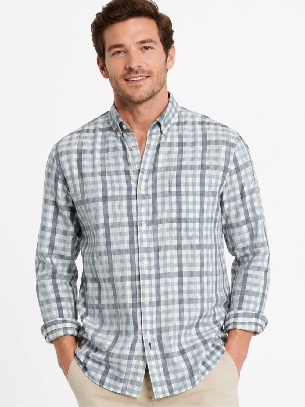 Johnnie-O XXL Blue White Plaid Button Down Shirt Long Sleeve Cotton Bamboo